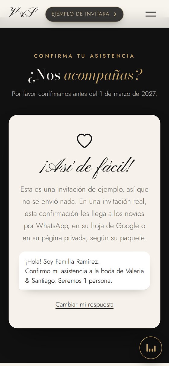Confirmación de asistencia enviada con el mensaje para los novios